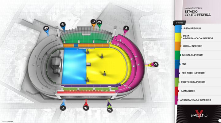 Maroon 5 em Curitiba: veja o mapa de setores e saiba por onde entrar no estádio